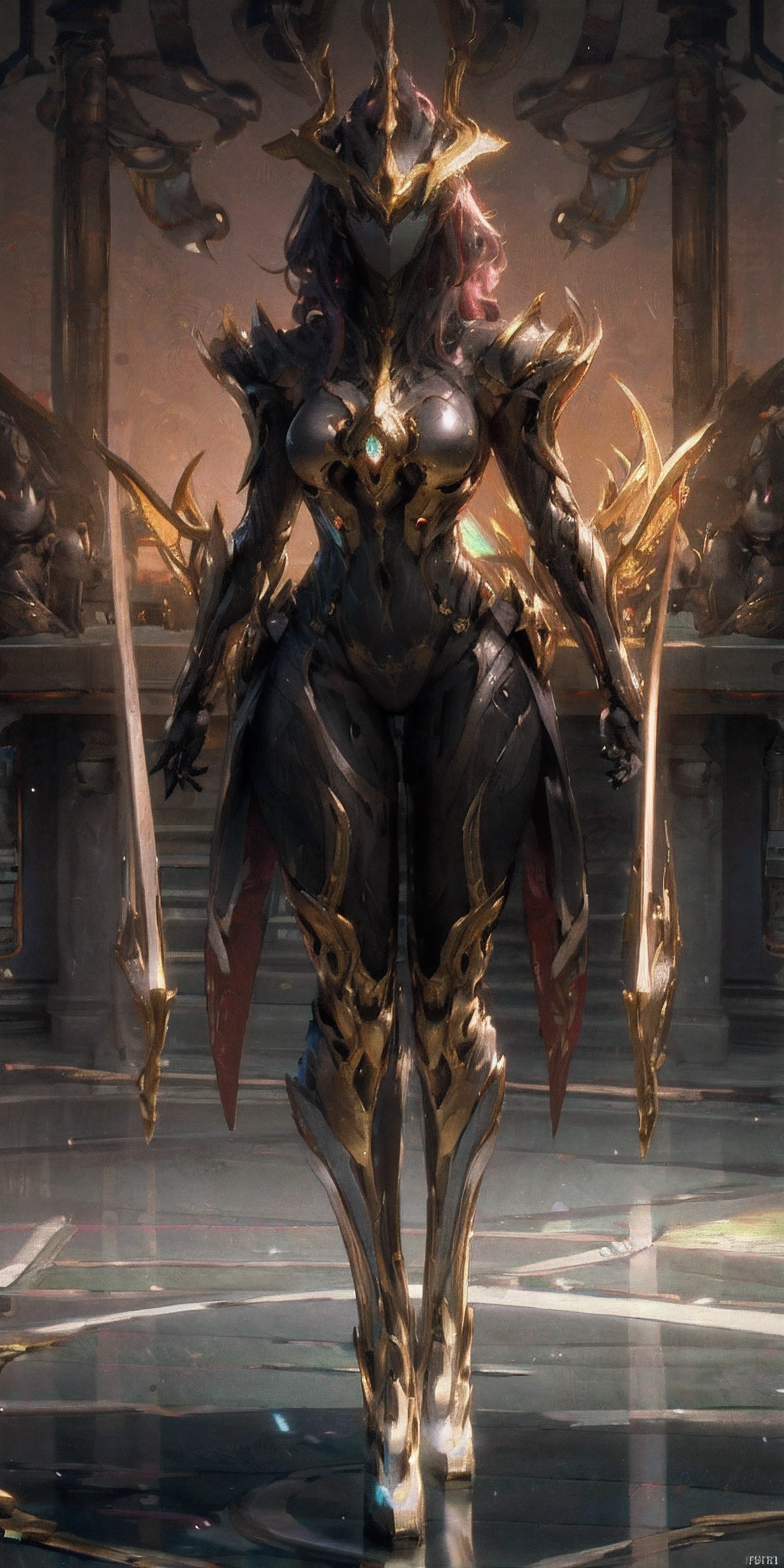 full body, 1 girl, no face, mysterious, helmet, unicorn horn, glowing wing, bodysuit,standing pose,Extreme detail expression,Ultra High Definition,Maximum Detail Display,Hyperdetail,Clear details,Amazing quality,Super details,Unbelievable,HDR,16K,details,The most authentic, Glossy metal, Dark, pov, dynamic angle, detailed light, dramatic_shadow, ray_tracing, reflection,Raw, cinematic shot, (sharp focus:1.5), (photorealistic:1.4), twilight lighting, volumetric lighting, ultra high res, 16K,dramatic lighting,