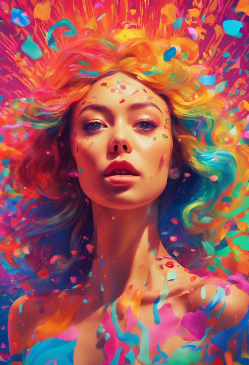 (((Photorealistic Woman)))、(full body), 20yr old、((of the highest quality, 8K,Raw photo)), (Realistic, Photorealistic: 1.37),BREAK, Cosmos confetti