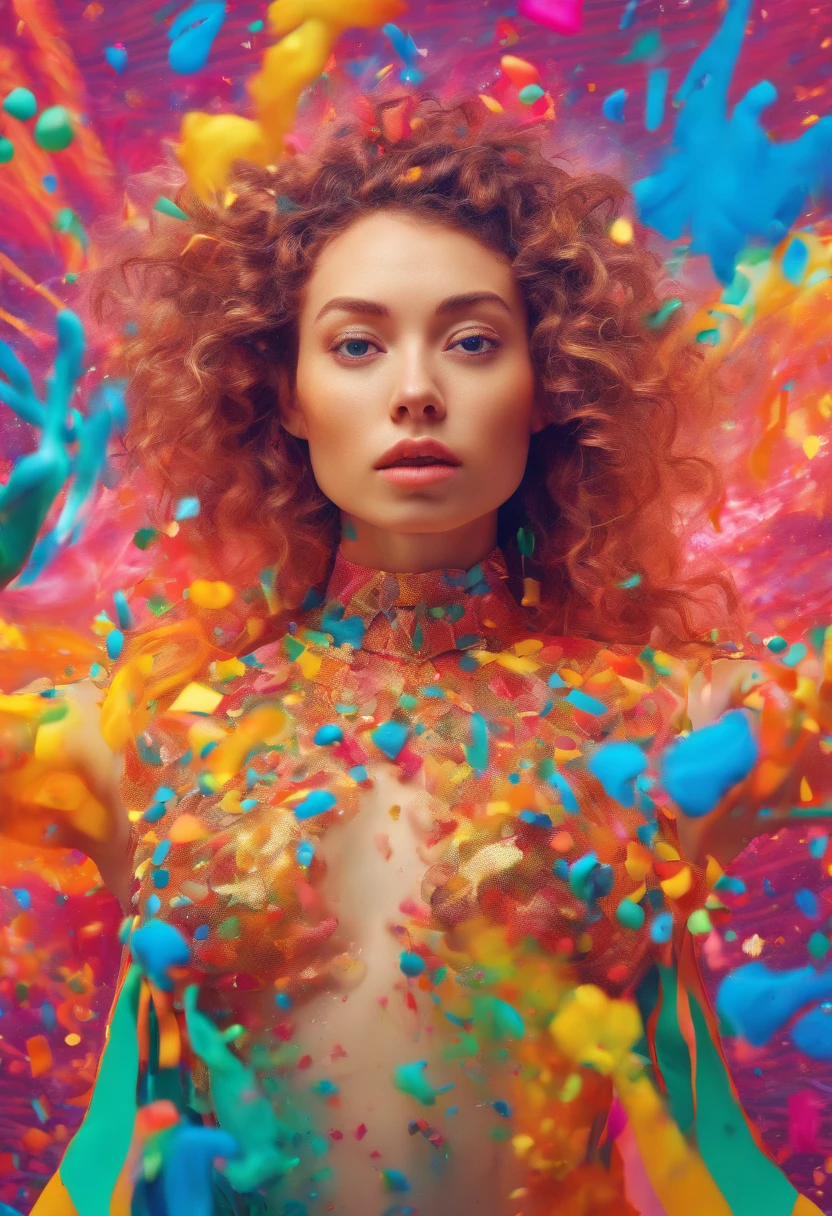 (((Photorealistic Woman)))、(full body), 20yr old、((of the highest quality, 8K,Raw photo)), (Realistic, Photorealistic: 1.37),BREAK, Cosmos confetti