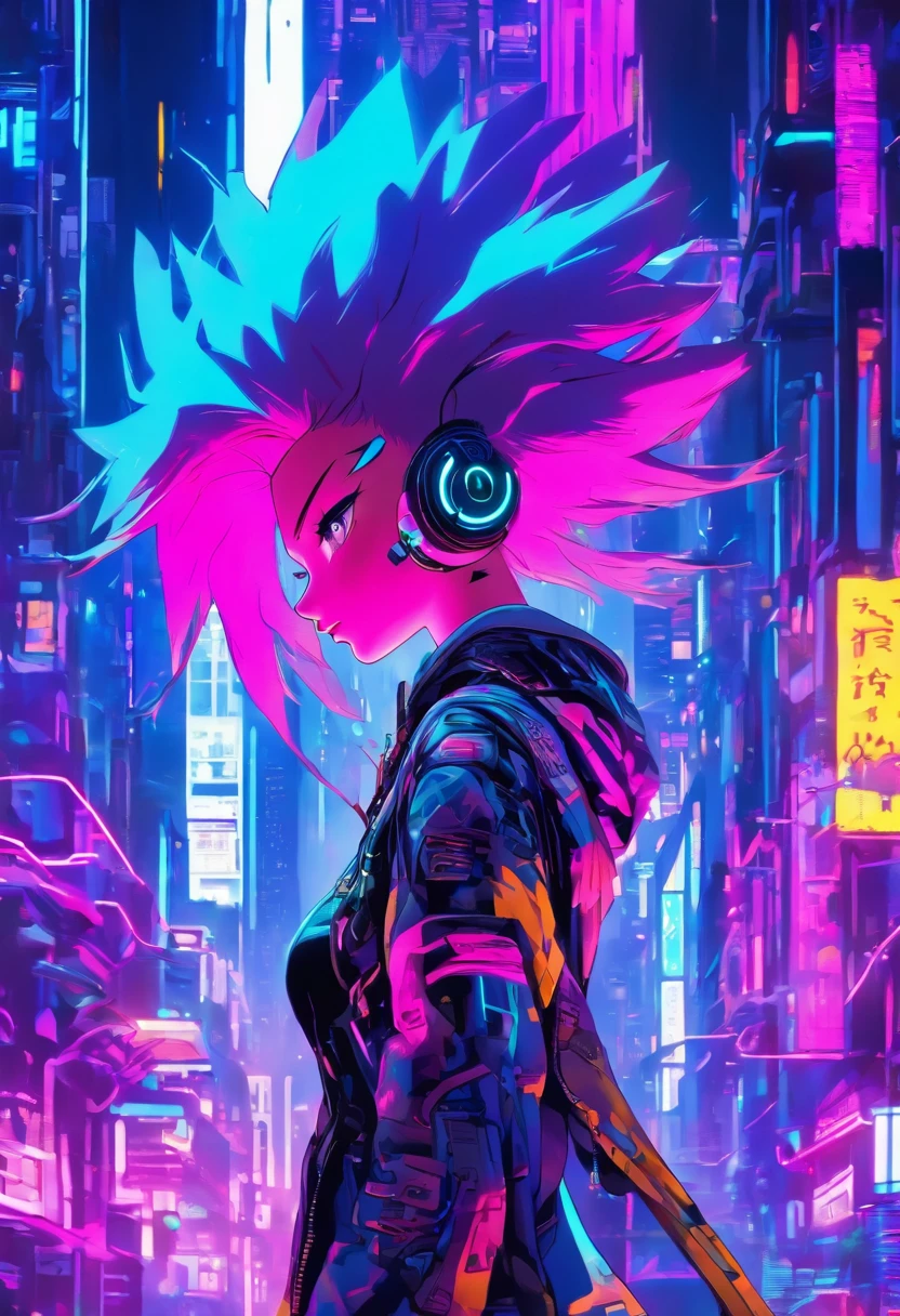 In the neon-lit streets of a cyberpunk metropolis, a figure emerges, defying the boundaries of reality and technology. Meet the Cyberpunk Girl, a vision of grit and rebellion. Dressed in a sleek bomber jacket, adorned with blinking LED strips that pulse with neon hues, she becomes a beacon of defiance amidst the chaotic cityscape. Her attire, a fusion of leather and circuitry, hints at the symbiotic relationship between humans and machines in this futuristic world. With her vibrant hair, a vibrant canvas of electric blues and purples, she effortlessly captures attention. Standing tall amidst the bustling streets, her piercing gaze is both determined and inquisitive, a testament to her indomitable spirit. The cityscape, bathed in a sea of neon lights and holographic advertisements, serves as her backdrop. It reflects the chaos and energy that she thrives upon. Will you join her in this cybernetic realm, where the possibilities are limitless, or will you merely be a passerby in her electrifying world?