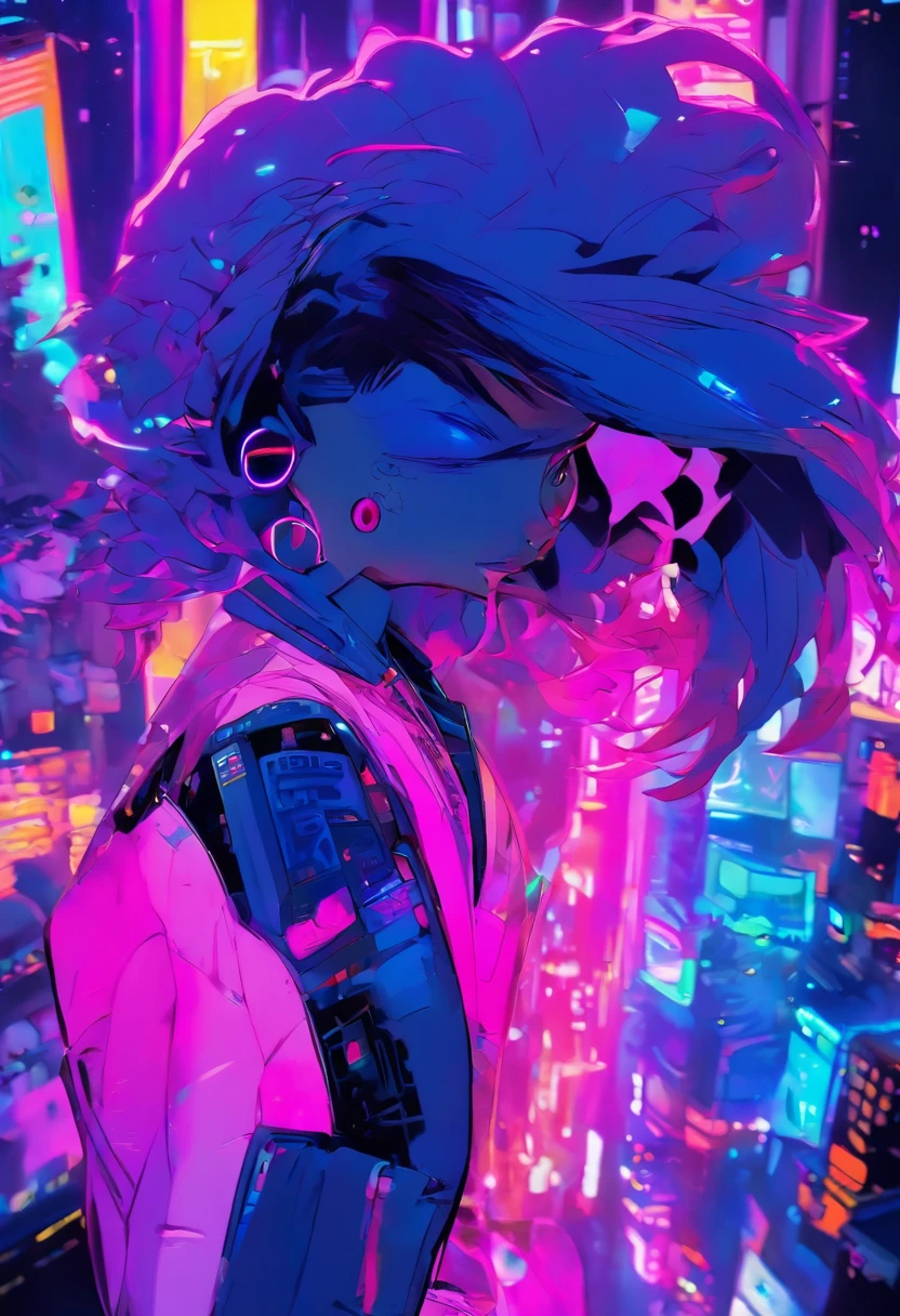 In the neon-lit streets of a cyberpunk metropolis, a figure emerges, defying the boundaries of reality and technology. Meet the Cyberpunk Girl, a vision of grit and rebellion. Dressed in a sleek bomber jacket, adorned with blinking LED strips that pulse with neon hues, she becomes a beacon of defiance amidst the chaotic cityscape. Her attire, a fusion of leather and circuitry, hints at the symbiotic relationship between humans and machines in this futuristic world. With her vibrant hair, a vibrant canvas of electric blues and purples, she effortlessly captures attention. Standing tall amidst the bustling streets, her piercing gaze is both determined and inquisitive, a testament to her indomitable spirit. The cityscape, bathed in a sea of neon lights and holographic advertisements, serves as her backdrop. It reflects the chaos and energy that she thrives upon. Will you join her in this cybernetic realm, where the possibilities are limitless, or will you merely be a passerby in her electrifying world?