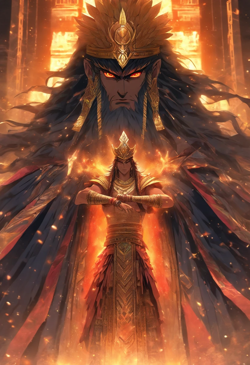 (((ENLIL)) best quality, ultra-high resolution, 4K detailed CG, master piece,Sumerian god,Wind god,Sumerian clothing,Sumerian mythology, ((standing pose)), Sumerian image, aesthetic, screen-centered ,full body