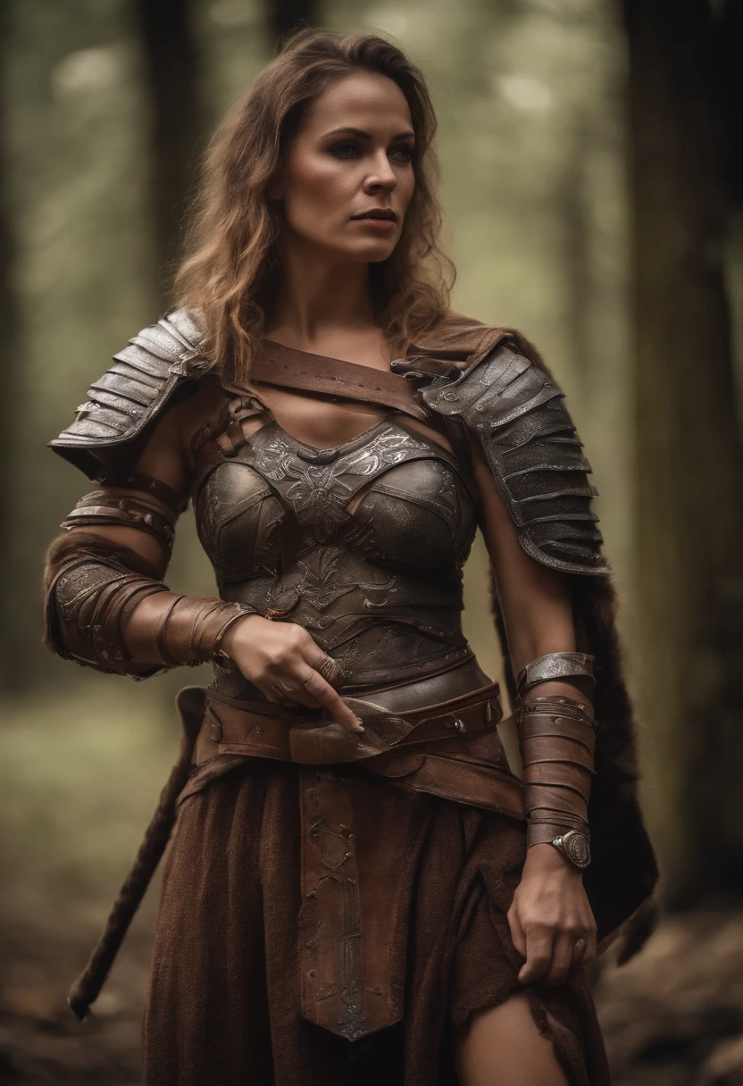 Female barbarian, very revealing armour top and bottom large breast, tattooed bodyfull body shot, ready to fight
