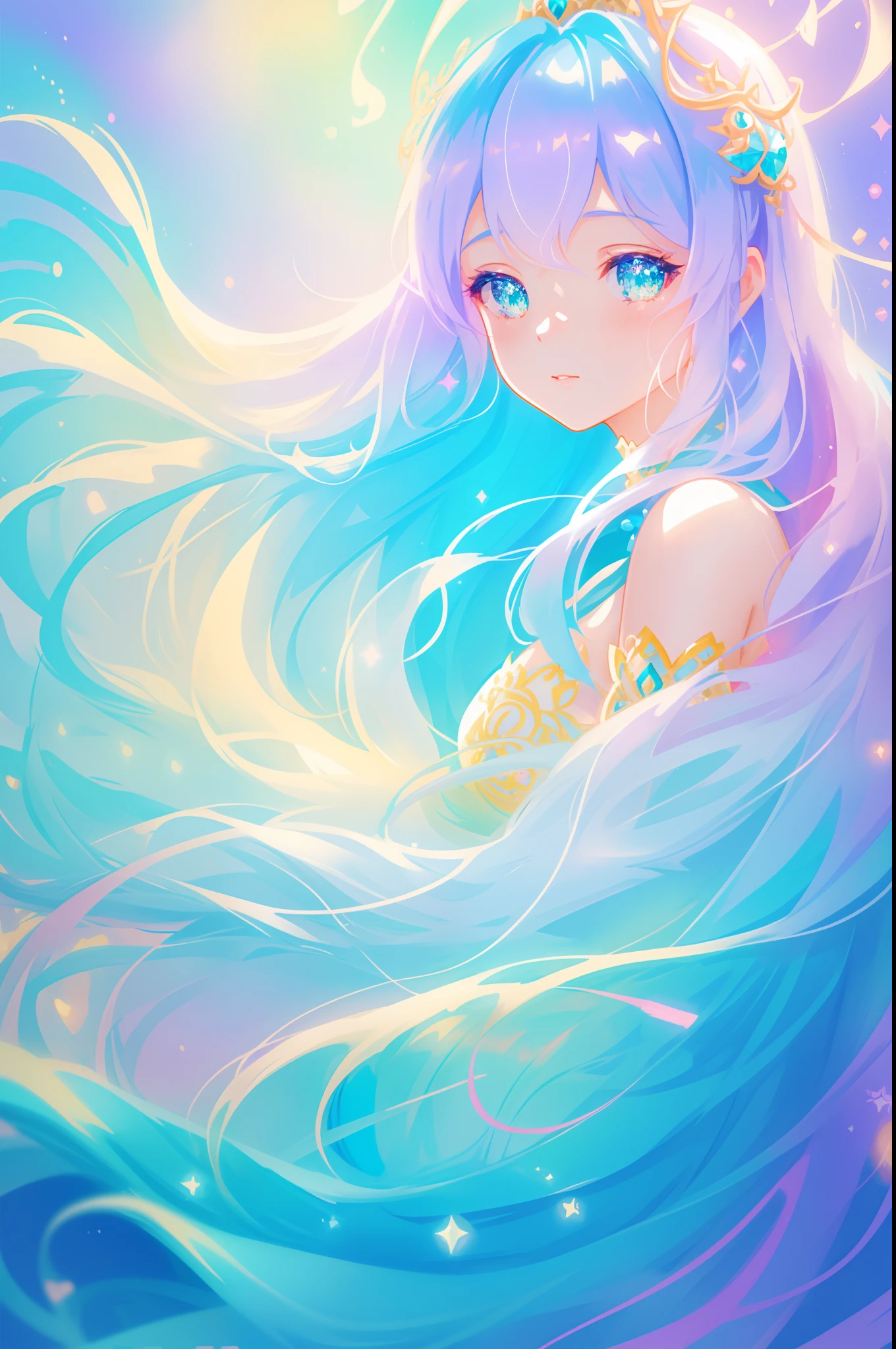 beautiful girl, puffy tiered princess ballgown with puffy long sleeves, vibrant pastel colors, (colorful), glowing golden long hair, magical lights, sparkling magical liquid, inspired by Glen Keane, inspired by Lois van Baarle, disney art style, by Lois van Baarle, glowing aura around her, by Glen Keane, jen bartel, glowing lights! digital painting, flowing glowing hair, glowing flowing hair, beautiful digital illustration, fantasia background, whimsical, magical, fantasy, ((beautiful face)), ((masterpiece, best quality)), intricate details, highly detailed, sharp focus, 8k resolution, sparkling detailed eyes, liquid watercolor