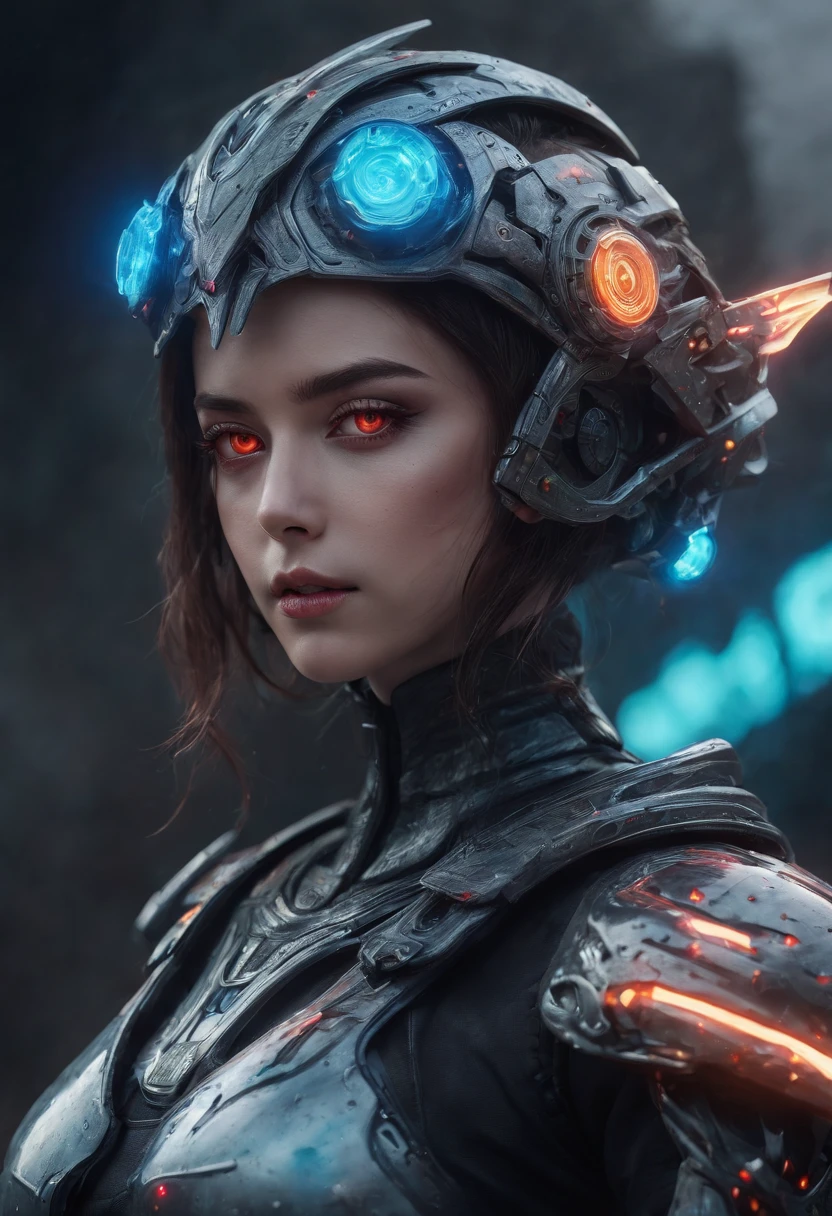 Cosmic cyberpunk Fallen Angel wearing Neon Mecha Armour, Flaming Sword glowing light eyes, Biomechanical, eerie, Creepy, nightmarish, Very bright neon colours, Light particles, with light glowing, , Mushroom Cloud, winner of the year's best photo, the world on fire, post-apocalyptic hellscape military photography, photo epic of the year, fire on the horizon, epic cinematic shot, pure form, intricate detail, 8k post-production, High resolution, super Detail, trending on ArtStation, sharp focus, studio photos, intricate detail, Very detailed, By Greg Rutkowski, Mshiff, wallpaper art, UHD wallpaper