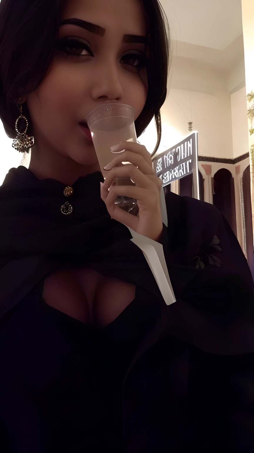 seductive indian girl holding a drink and showing her boobs