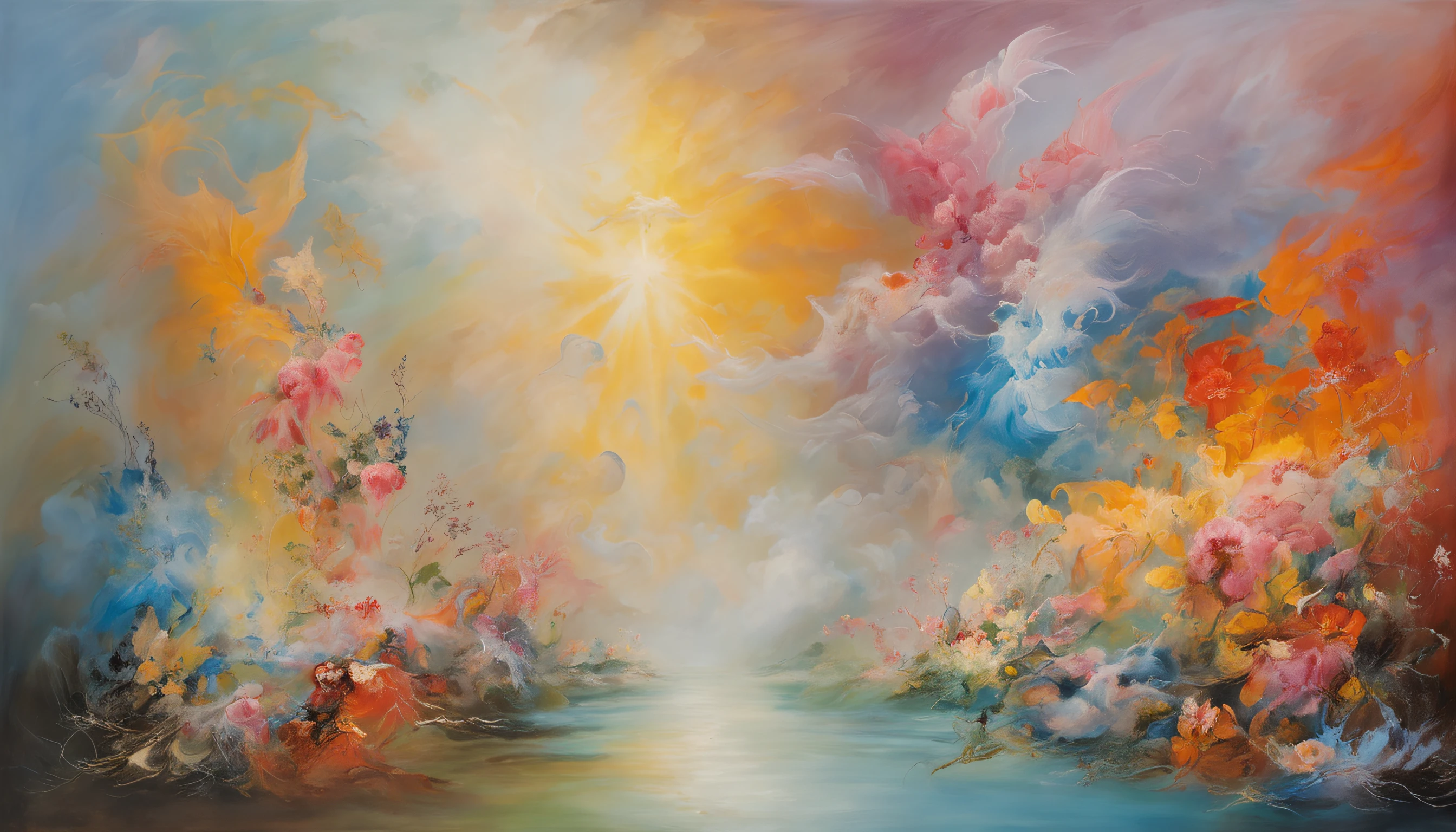 1 Chinese fairy flying over the white clouds, Flowers and running water, The divine realm of the gods, Paradise in the Mist!!!!!!!!, Divine light, super detailing, esoteric equation heaven, Breathtaking, breathtaking art, Everything that floats in the sky, afofuturism, high res, --no boat