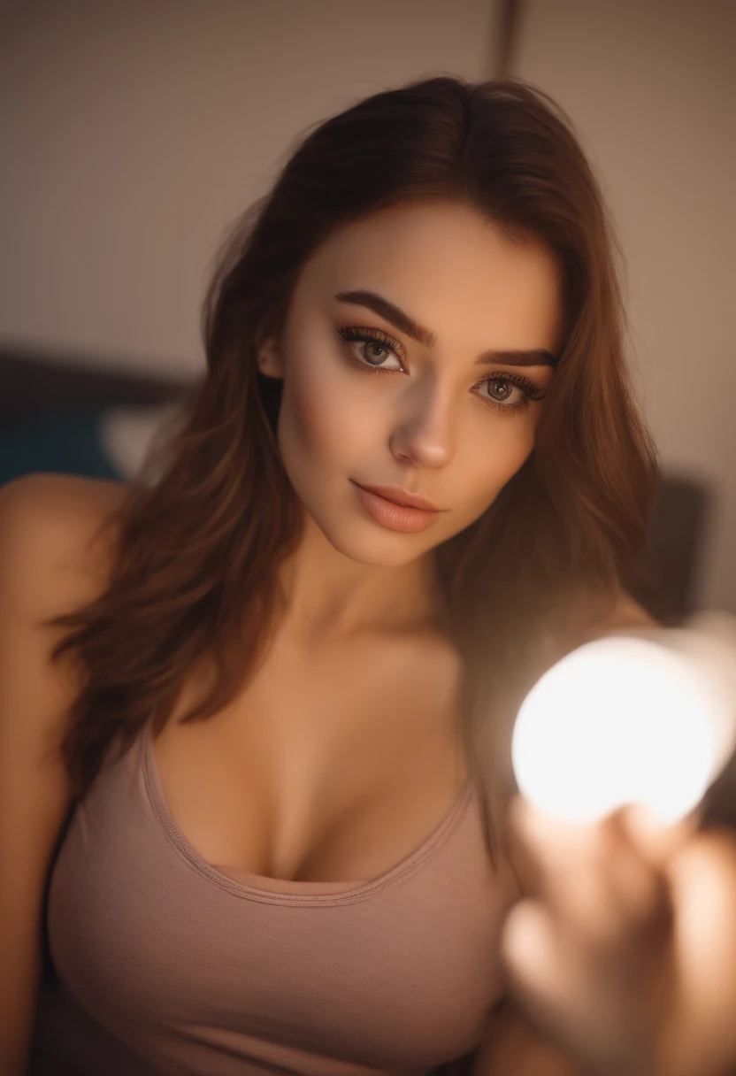 arafed woman with matching tank top and panties, sexy girl with brown eyes, portrait sophie mudd, brown hair and large eyes, selfie of a young woman, bedroom