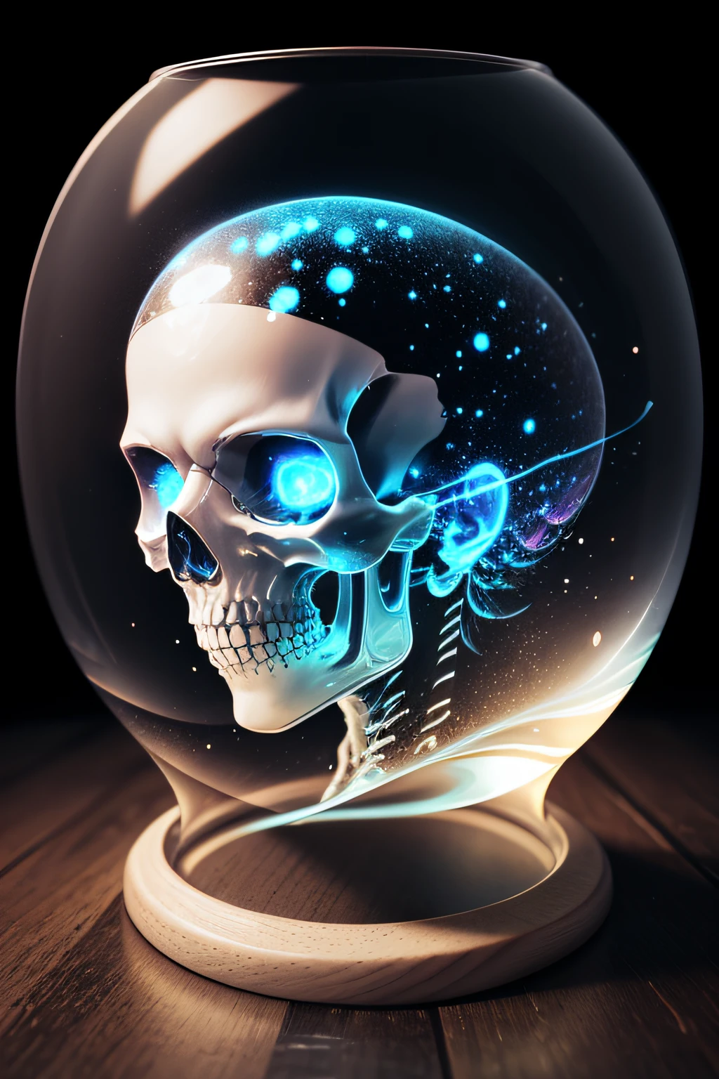 Image of a skull in a bubble filled with bubbles, skull liminal void background, glass skull, 3 d fluid simulation render, Imagens DMT. octan render, rendered in Octane 32k Rendering, nebula with the shape of a skull, bubble goth, renderizado em cinema 4 d, renderizado em cinema4d, Altamente detalhado. octan render, esfera fantasma --auto --s2