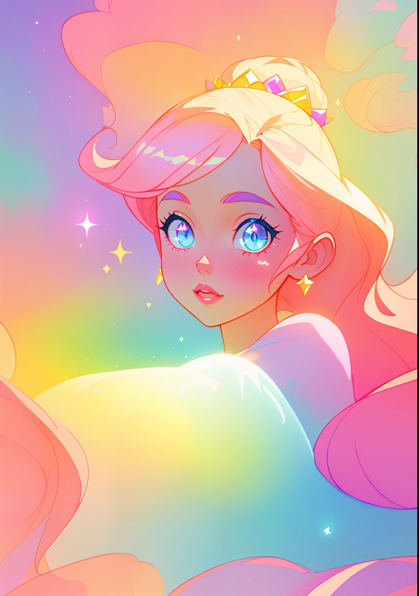 beautiful girl, puffy tiered princess ballgown with puffy long sleeves, vibrant pastel colors, (colorful), glowing golden long hair, magical lights, sparkling magical liquid, inspired by Glen Keane, inspired by Lois van Baarle, disney art style, by Lois van Baarle, glowing aura around her, by Glen Keane, jen bartel, glowing lights! digital painting, flowing glowing hair, glowing flowing hair, beautiful digital illustration, fantasia background, whimsical, magical, fantasy, ((beautiful face)), ((masterpiece, best quality)), intricate details, highly detailed, sharp focus, 8k resolution, sparkling detailed eyes, liquid watercolor