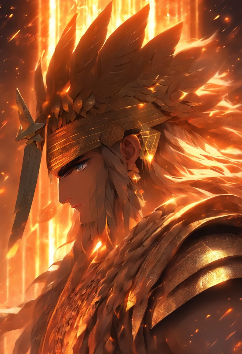 (((ENLIL)) best quality, ultra-high resolution, 4K detailed CG, master piece, young man, Sumerian clothing, Sumerian mythology, ((Air God)), Sumerian painting, aesthetic, screen-centered