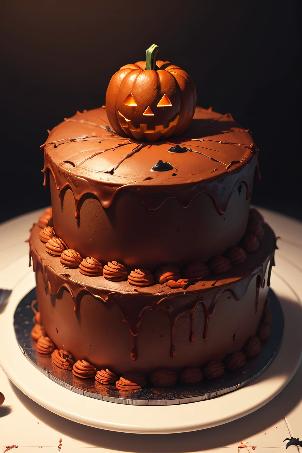 A very realistic and textured Halloween horror cake with fake blood, with little aliens who start to eat it