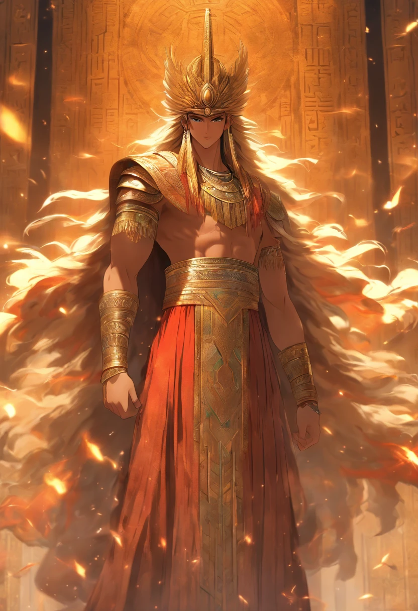 (((MITHRA)) best quality, ultra-high resolution, 4K detailed CG, masterpiece, Persian God, God of light, Persian clothing, Persian mythology, aesthetics, ((Standing Pose)), Beautiful image, centered on screen, full body