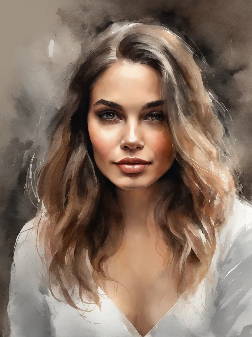 Pintura em aquarela de uma menina preta bonita : : trending on ArtStation: : Simple composition creates a sense of order and harmony. A pintura reflete as qualidades espirituais do mundo natural. --up luz --ar 9:16 cabelo longo