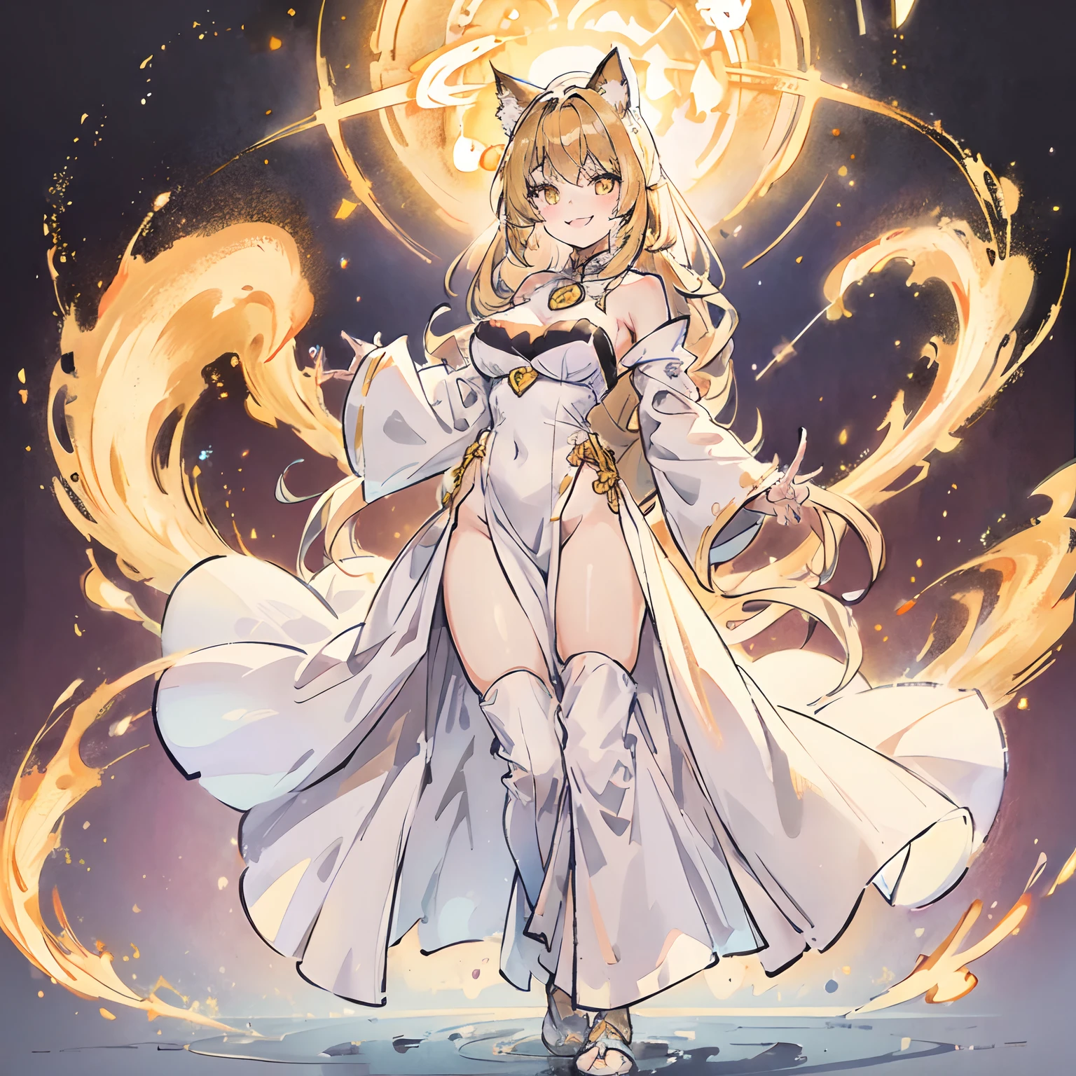 Ahri, High Resolution, Beautiful Body with Luxury White Fox Fur Coat, Long hair fox ears.
