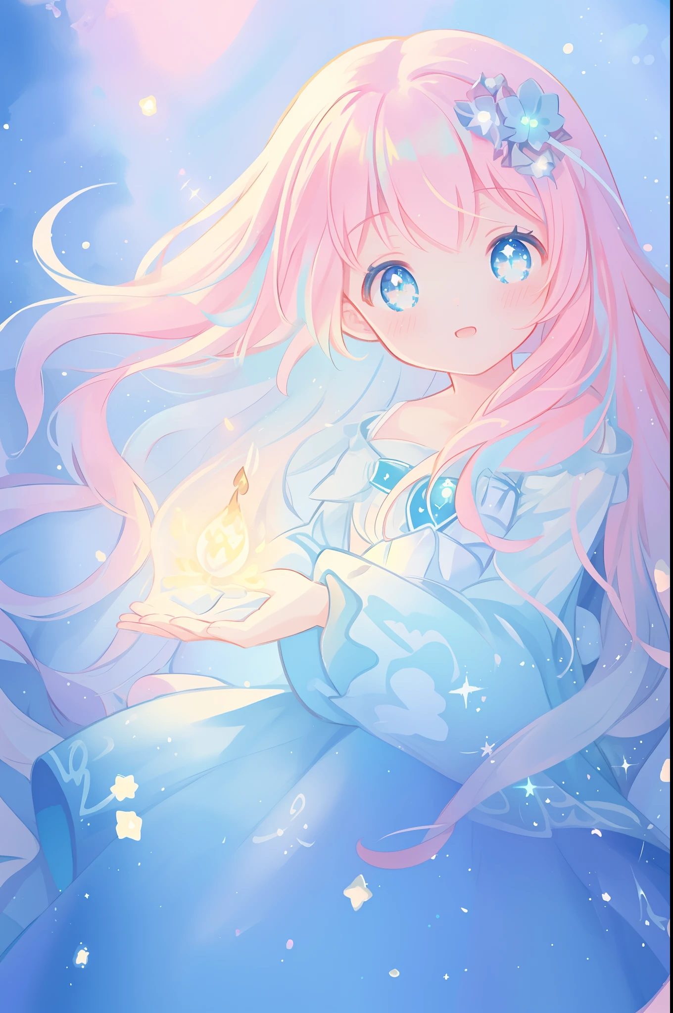 beautiful girl, puffy tiered princess ballgown with puffy long sleeves, vibrant pastel colors, (colorful), glowing golden long hair, magical lights, sparkling magical liquid, inspired by Glen Keane, inspired by Lois van Baarle, disney art style, by Lois van Baarle, glowing aura around her, by Glen Keane, jen bartel, glowing lights! digital painting, flowing glowing hair, glowing flowing hair, beautiful digital illustration, fantasia background, whimsical, magical, fantasy, ((beautiful face)), ((masterpiece, best quality)), intricate details, highly detailed, sharp focus, 8k resolution, sparkling detailed eyes, liquid watercolor