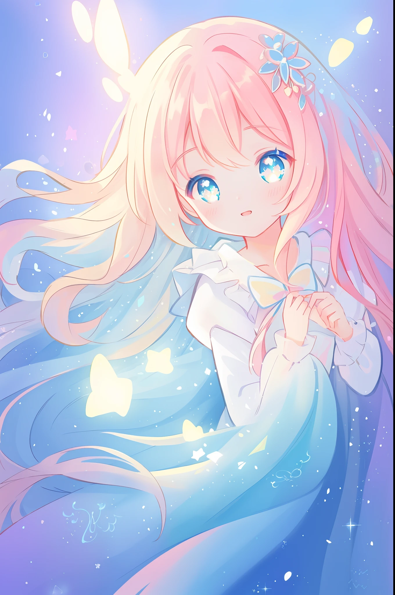 beautiful girl, puffy tiered princess ballgown with puffy long sleeves, vibrant pastel colors, (colorful), glowing golden long hair, magical lights, sparkling magical liquid, inspired by Glen Keane, inspired by Lois van Baarle, disney art style, by Lois van Baarle, glowing aura around her, by Glen Keane, jen bartel, glowing lights! digital painting, flowing glowing hair, glowing flowing hair, beautiful digital illustration, fantasia background, whimsical, magical, fantasy, ((beautiful face)), ((masterpiece, best quality)), intricate details, highly detailed, sharp focus, 8k resolution, sparkling detailed eyes, liquid watercolor