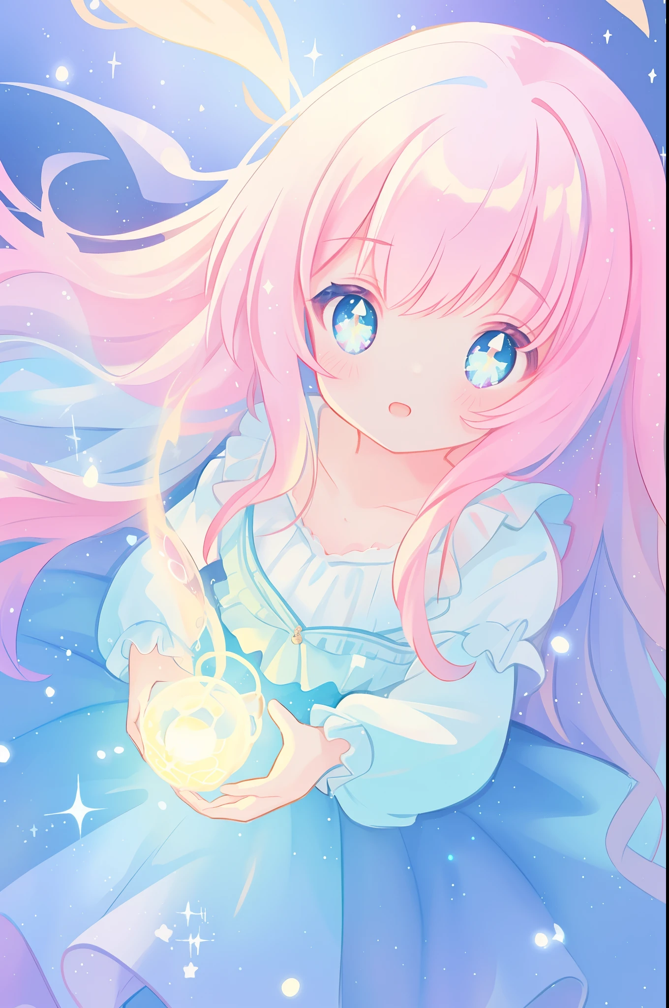 beautiful girl, puffy tiered princess ballgown with puffy long sleeves, vibrant pastel colors, (colorful), glowing golden long hair, magical lights, sparkling magical liquid, inspired by Glen Keane, inspired by Lois van Baarle, disney art style, by Lois van Baarle, glowing aura around her, by Glen Keane, jen bartel, glowing lights! digital painting, flowing glowing hair, glowing flowing hair, beautiful digital illustration, fantasia background, whimsical, magical, fantasy, ((beautiful face)), ((masterpiece, best quality)), intricate details, highly detailed, sharp focus, 8k resolution, sparkling detailed eyes, liquid watercolor