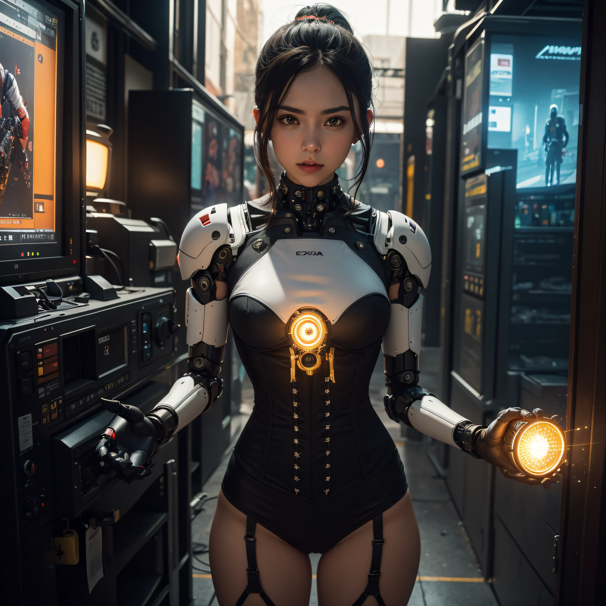 ((calidad superior)), ((obra maestra)), ((realista)), (Los detalles), (fotorrealista:1.5), puppet, marioneta de nadera humanoides tendidos en un piso de concreto, Science-Fiction, HDR, Trazado de rayos, NVIDIA RTX, Los ultra-Highres, Irreal 5, Sub-Surface Scatterring, PBR texturizado, Post-procesamiento, Anisotropic filtering, Profundidad de campos, maximum sharpness and sharpness, Regla de los tercios、8K RAW、(Luminescent Particles:1.4)、(super-detailed CG、Unidad 8k Fondos de pantalla、lighting like a movie、destello de lente、foco nítido. Girl with lingerie, Robotic Parts, Cannons, Armas, pistola, Arte cyberpunk、arquitectura cyberpunk