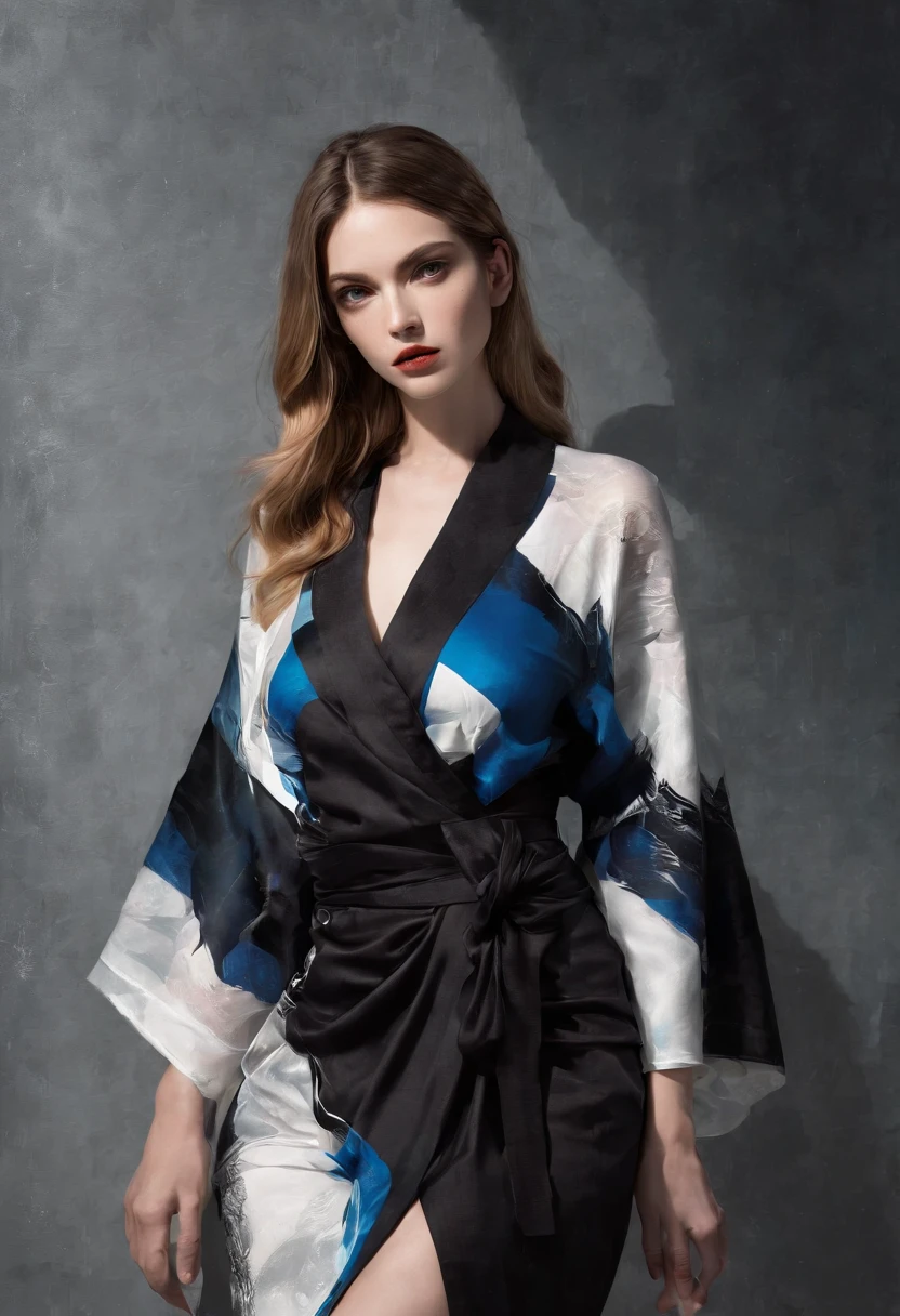 Kimono made of leather、detailed tits、A detailed face、