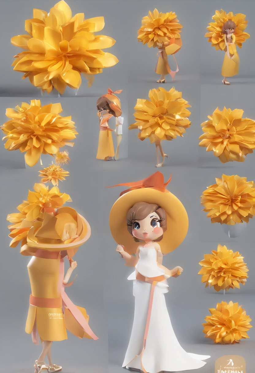 Mulher, 50 anos, senhora, cabelo castanho amarrado em um coque, olhos castanhos, vestido branco com flores amarelas, bem comportado, chinelos, different angles, fundo branco --ar 3:2, poses de personagens, fundo branco