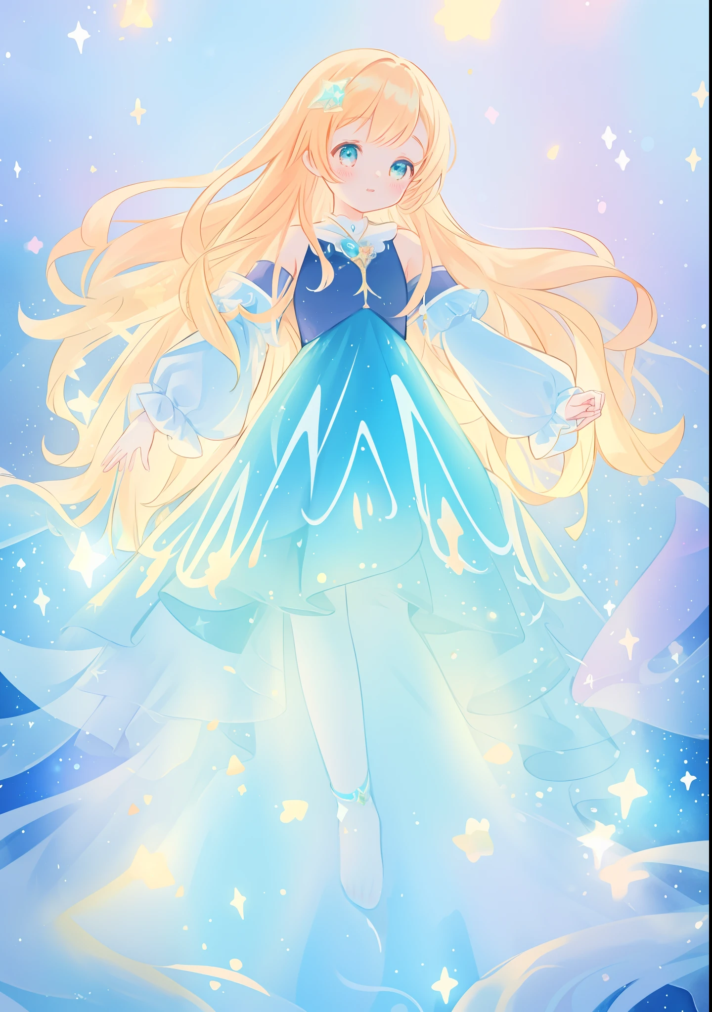 beautiful girl, puffy tiered ballgown with puffy long sleeves, vibrant pastel colors, (colorful), glowing golden long hair, magical lights, sparkling magical liquid, inspired by Glen Keane, inspired by Lois van Baarle, disney art style, by Lois van Baarle, glowing aura around her, by Glen Keane, jen bartel, glowing lights! digital painting, flowing glowing hair, glowing flowing hair, beautiful digital illustration, fantasia background, whimsical, magical, fantasy, ((beautiful face)), ((masterpiece, best quality)), intricate details, highly detailed, sharp focus, 8k resolution, sparkling detailed eyes, liquid watercolor