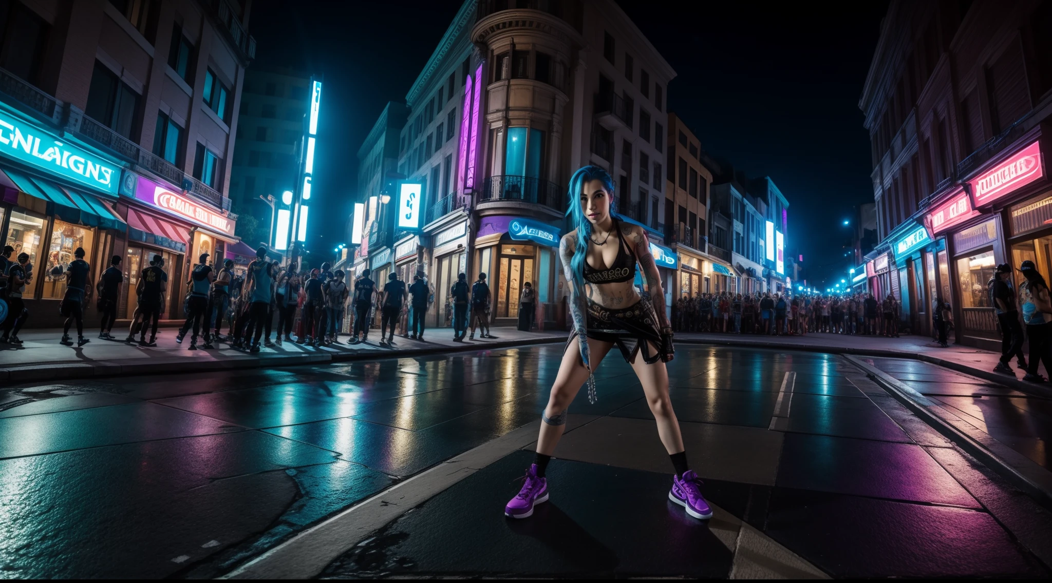 masterpiece, best quality, breakdancer, jinx, league of legends, street, night