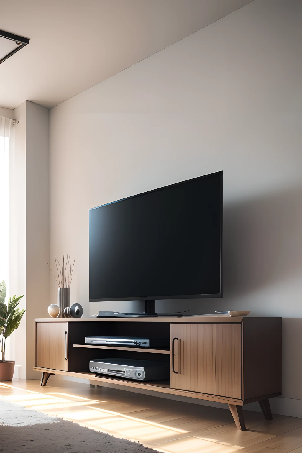 Um painel de tv com porta embutida, for 65 inch TV contemporary style, Photo Resolution, 4k