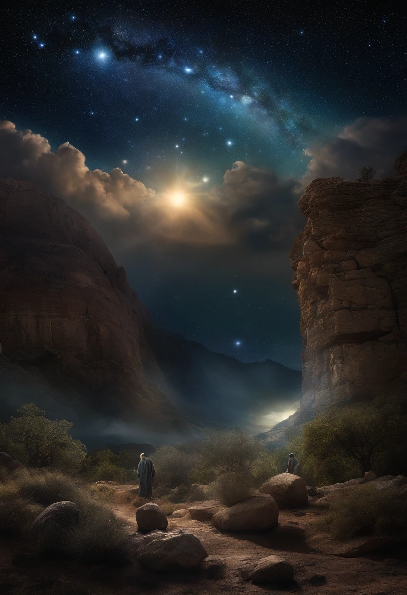 Design an image portraying the moment when God promised Abraham that his descendants would be as numerous as the stars.