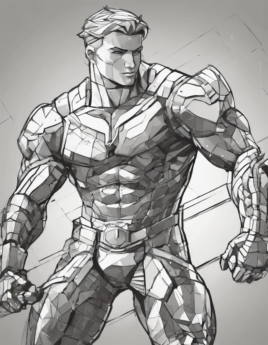 Paint a male figure in a pose that exudes strength and resilience. Capture the determination and confidence in his stance and expression.