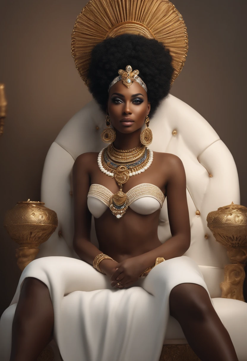 (Professional 3D rendering:1.3) de (Realistic:1.3) Foto de arte mais bonito do mundo,(((SOMENTE O ROSTO)))Yemanja, orisha, rainha africana,roupas azuis,Orixá queen of the oceans,cores azuis, vestindo um ade detalhado e intrincado, olhar materno, cosmic goddess,impressionismo,Afrofuturista, corpo inteiro 8k unidade render, poros da pele, very dark lighting, sombreamento pesado, (Masterpiece:1.2), best quality, (ultra-detailed), hyper details, (intricate details), (cinematic light, best quality Backlights), from below, perfect body,), Black hair, hazel eyes, (pharaoh , bra and panty), (crown: 1.1), underwear only, sitting on perfect white plush chair, glaring eyes, head down, smirking, illuminated eyes, glow eyes, shining eyes, Proud, high contrast, (best illumination, an extremely calm and beautiful), Egyptian, black skin, hands holding book, sock on foot, Day light, gold shin gaurd,