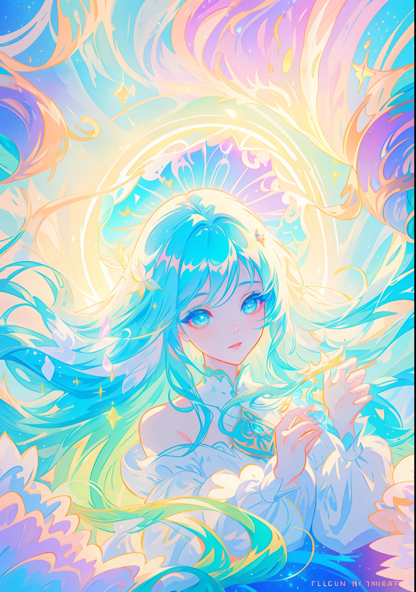 beautiful girl, puffy tiered ballgown with puffy long sleeves, vibrant pastel colors, (colorful), glowing golden long hair, magical lights, sparkling magical liquid, inspired by Glen Keane, inspired by Lois van Baarle, disney art style, by Lois van Baarle, glowing aura around her, by Glen Keane, jen bartel, glowing lights! digital painting, flowing glowing hair, glowing flowing hair, beautiful digital illustration, fantasia background, whimsical, magical, fantasy, ((beautiful face)), ((masterpiece, best quality)), intricate details, highly detailed, sharp focus, 8k resolution, sparkling detailed eyes, liquid watercolor