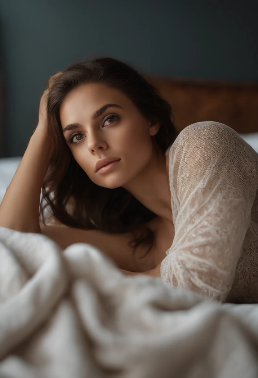 naked short hair girl on hotel bed