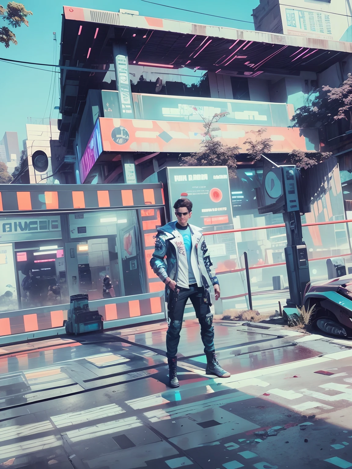 Change background, cyberpunk , handsome boy , realistic face , 8k , ultra resolution