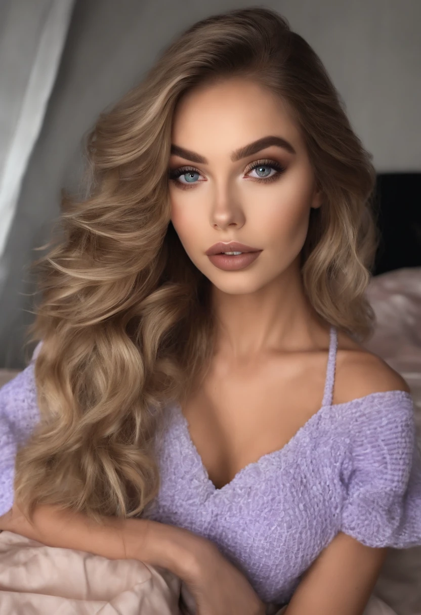 Mulher Arafed com blusa e calcinha combinando, garota sexy com olhos castanhos, Retrato de Sophie Mudd, cabelos castanhos e olhos grandes, selfie de uma jovem, olhos do quarto, Violeta Myers, sem maquiagem, maquiagem natural, looking directly at the camera, cara com artgram, maquiagem sutil, Impressionante foto de corpo inteiro, no quarto, decote