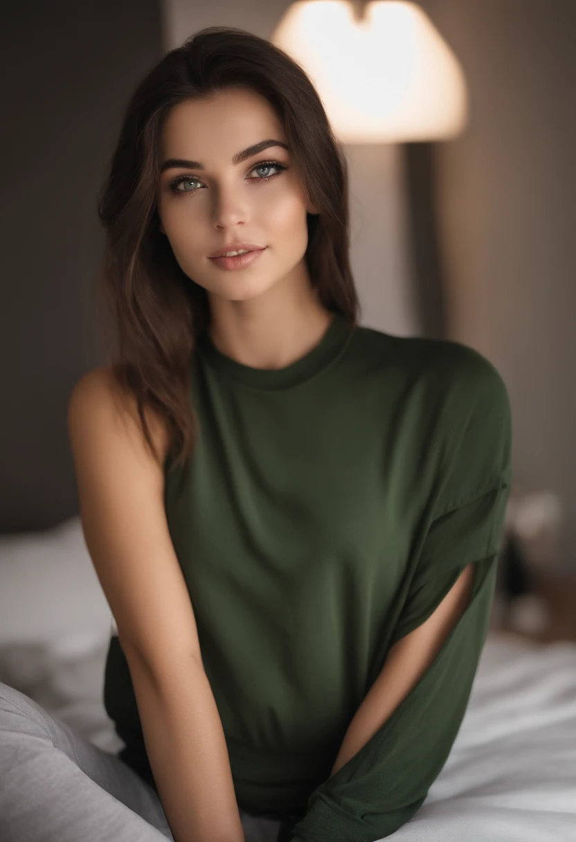 arafed woman with a white tank top and a necklace, sexy girl with green eyes, portrait sophie mudd, black hair and large eyes, selfie of a young woman, bedroom eyes, violet myers, without makeup, natural makeup, looking directly at the camera, face with artgram, subtle makeup, stunning full body shot, piercing green eyes and have a good smile real face girl look real person
