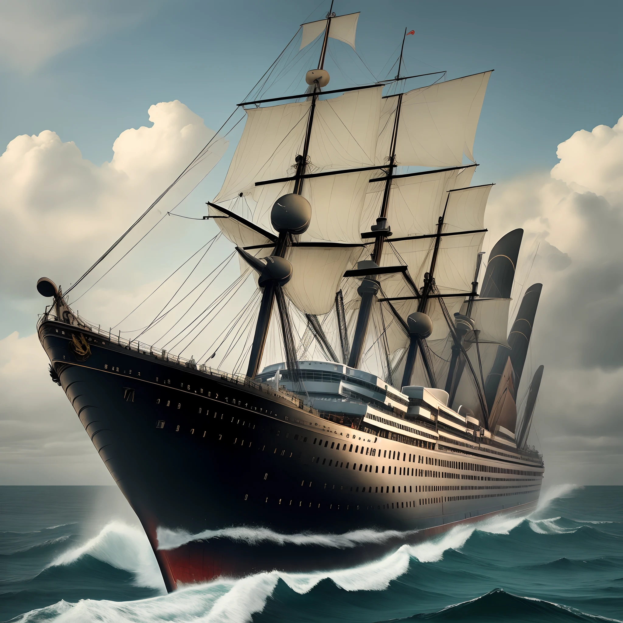 RMS Titanic as a wreckage ghost ship haunting the Atlantic ocean near where it sank in 1913
W