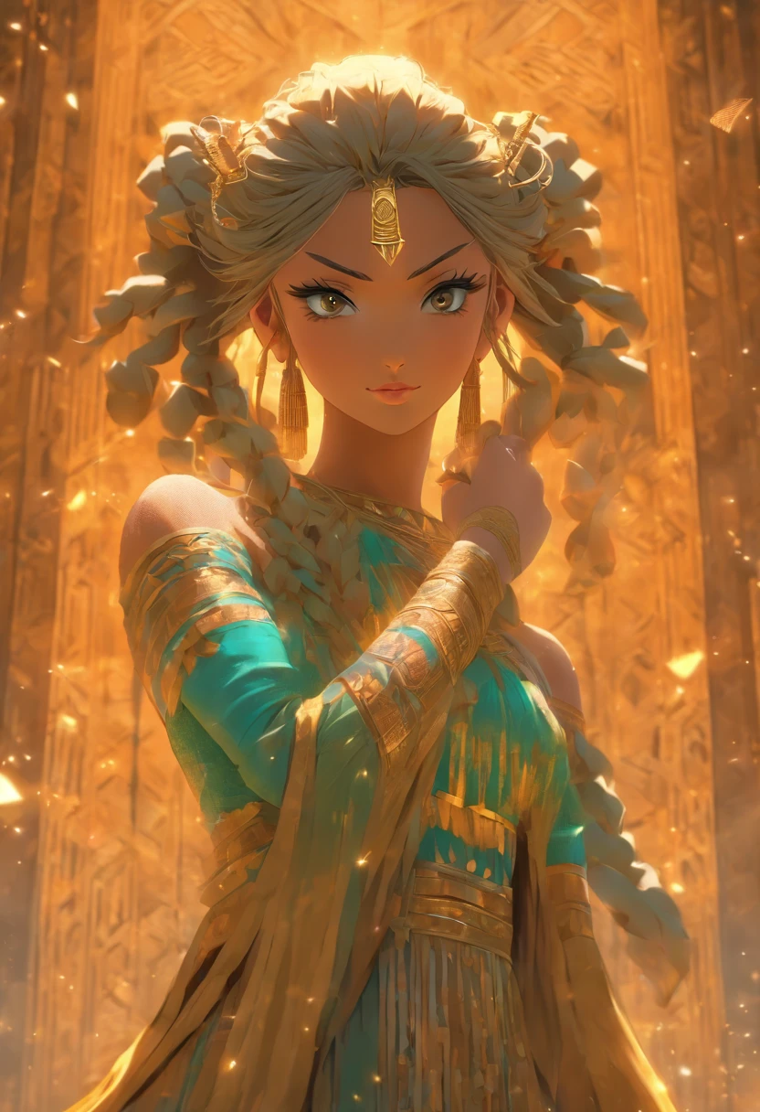 (((NINLIL)) best quality, ultra-high resolution, 4K detailed CG, masterpiece, young woman, Sumerian clothing, Sumerian mythology, ((STANDING POSE)), Sumerian painting, aesthetic, screen-centered