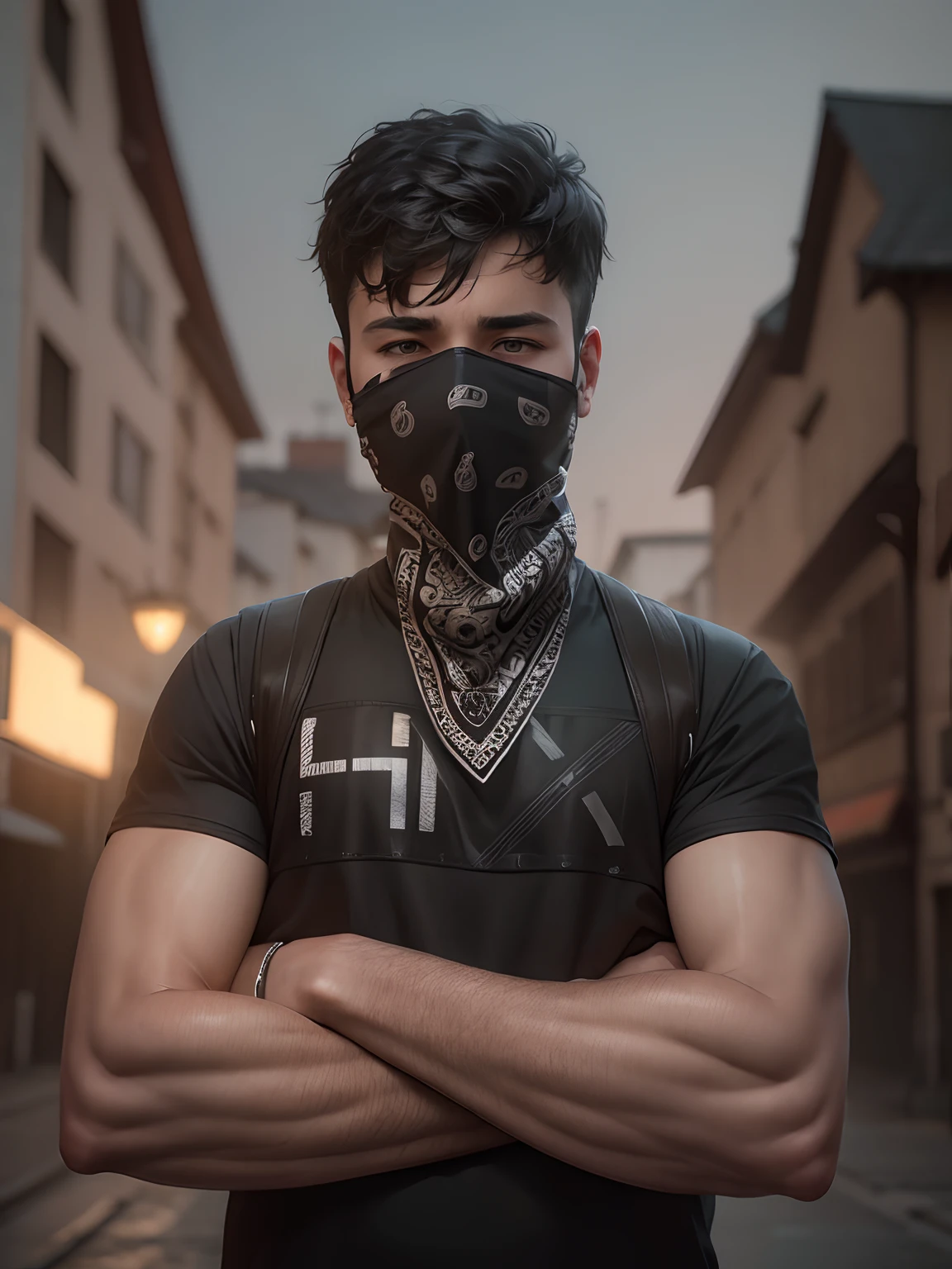 The boy wearing black bandana cover our face hd realistic photo