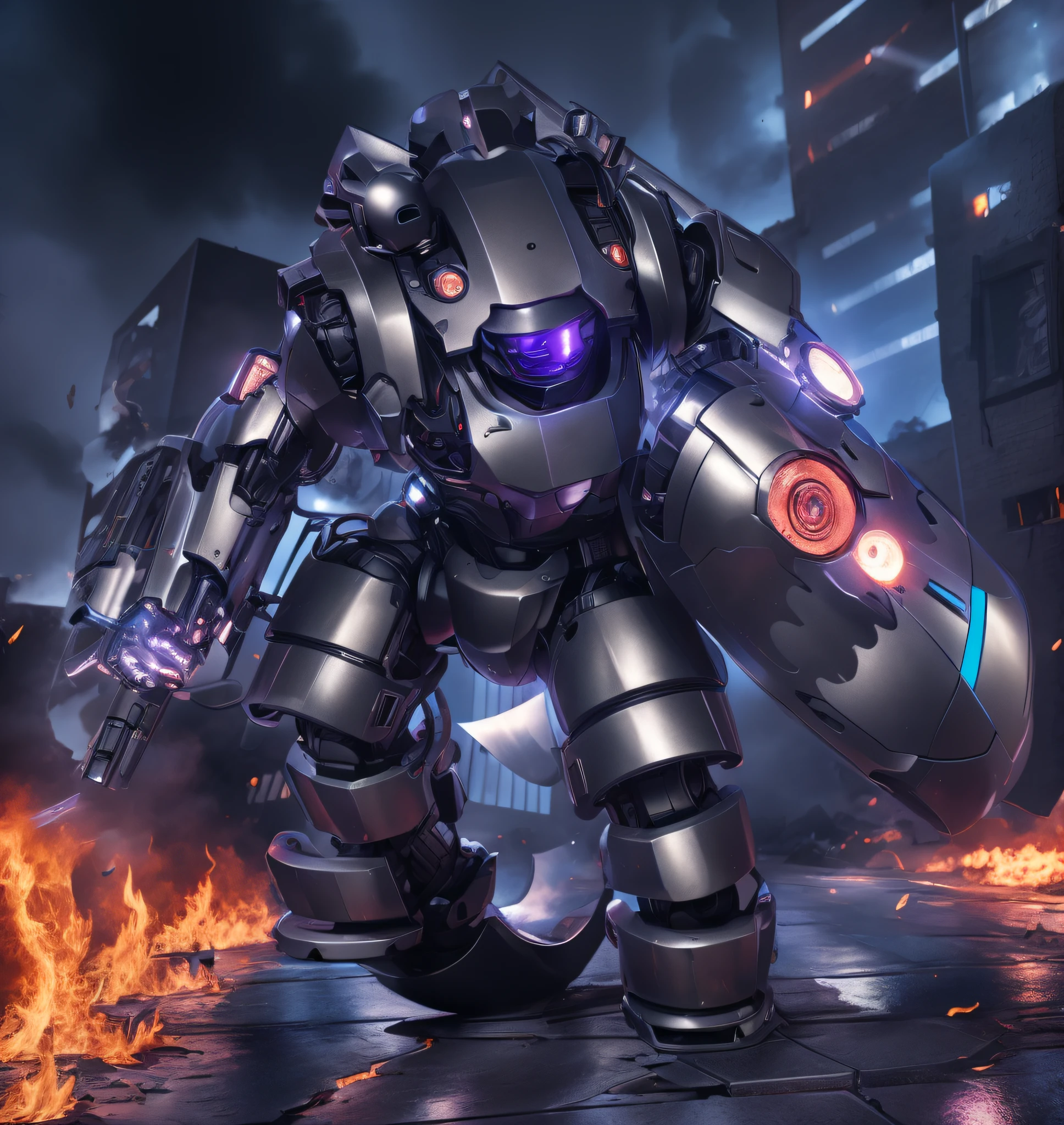 ultra advanced robot carries a laser cannon in one arm and a shield in the other, realistic metallic gray color with purple details, background of the image self destroyed with fire, North American city in flames, ultra realistic, ultra detailed, ultra detailed, hyperrealistic, 4k , ultra detailed image, realistic, highly detailed, perfect composition, beautiful detailed intricate insanely detailed, 8k artistic photography, hyper detailed, Masterpiece
redhead