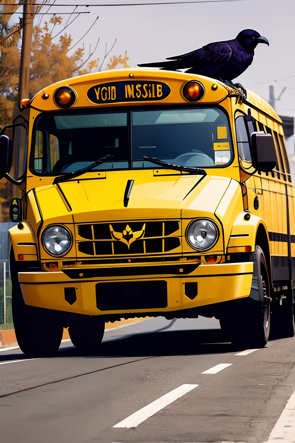 Yellow School Bus Scared kids black Raven