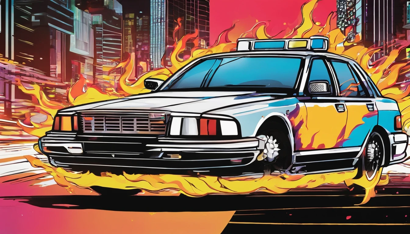 police car in fire