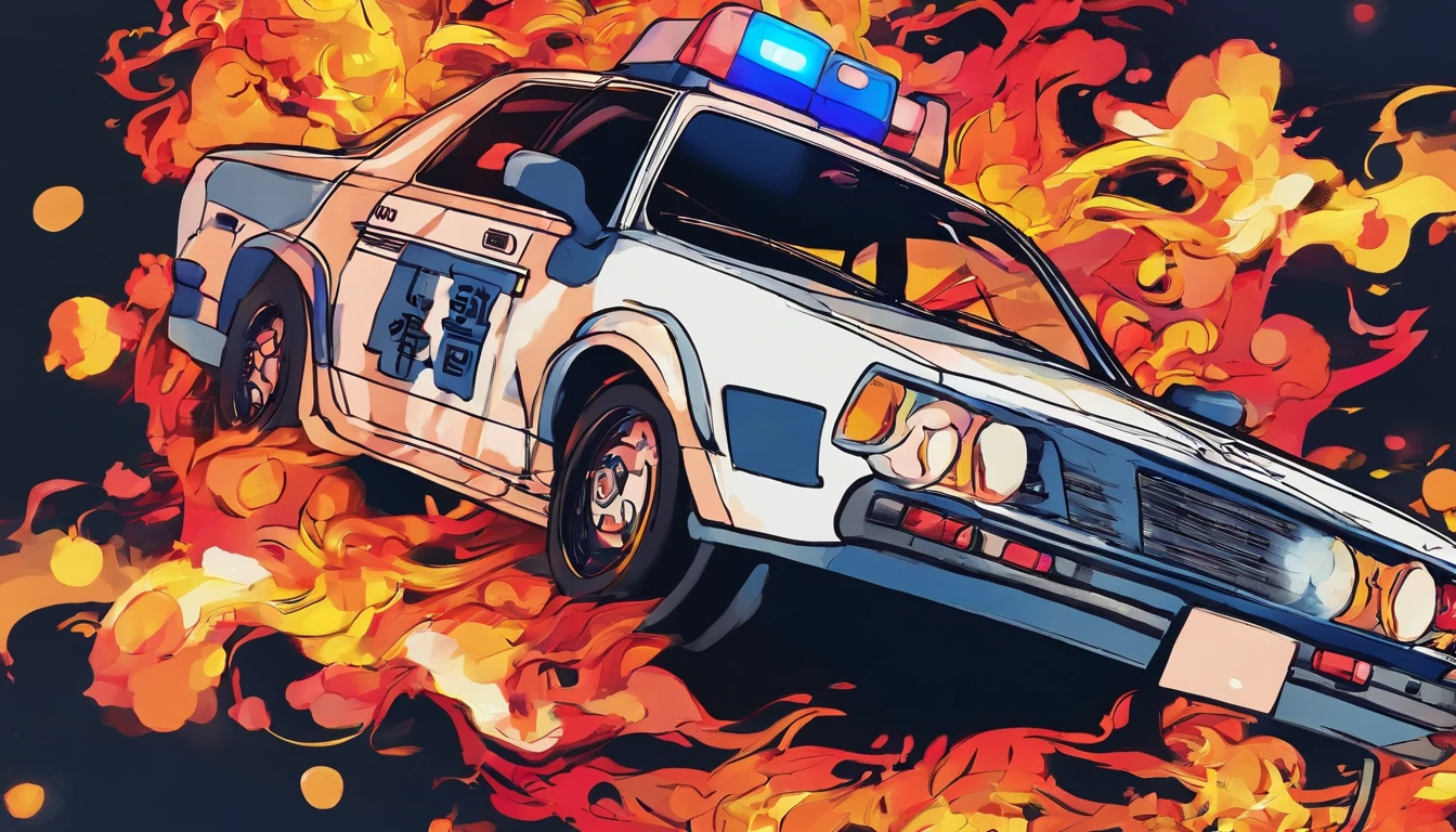 police car in fire