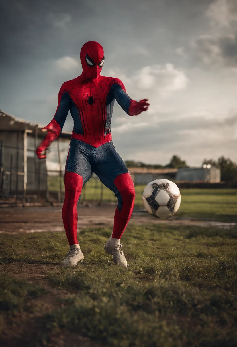 Spiderman playing soccer
