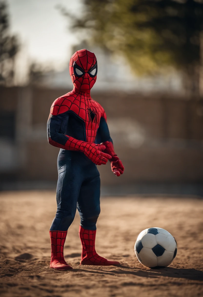 Spiderman playing soccer