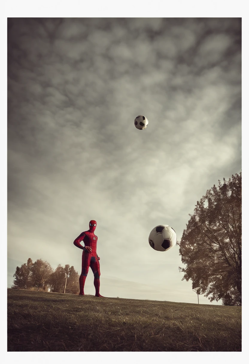 Spiderman playing soccer