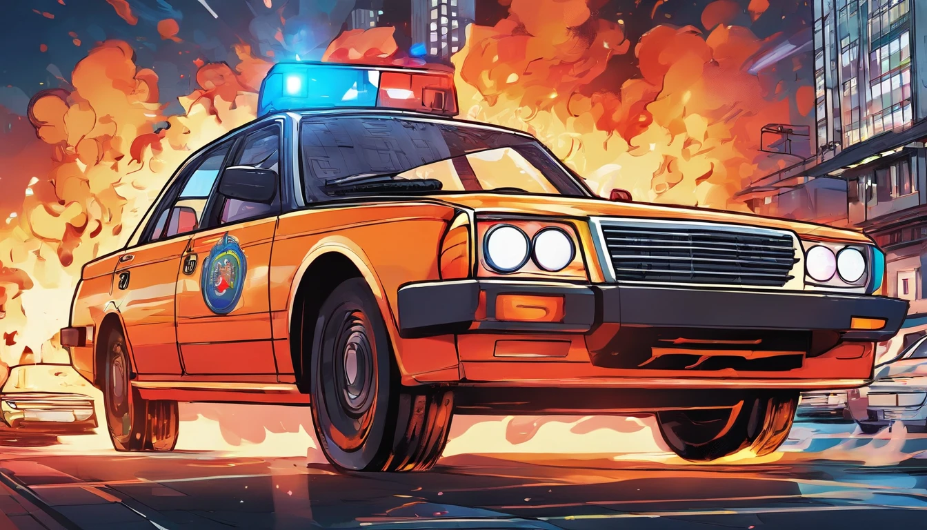 russian police car in fire