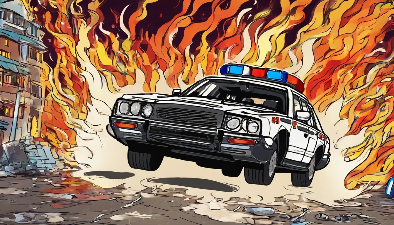 russian police car in fire