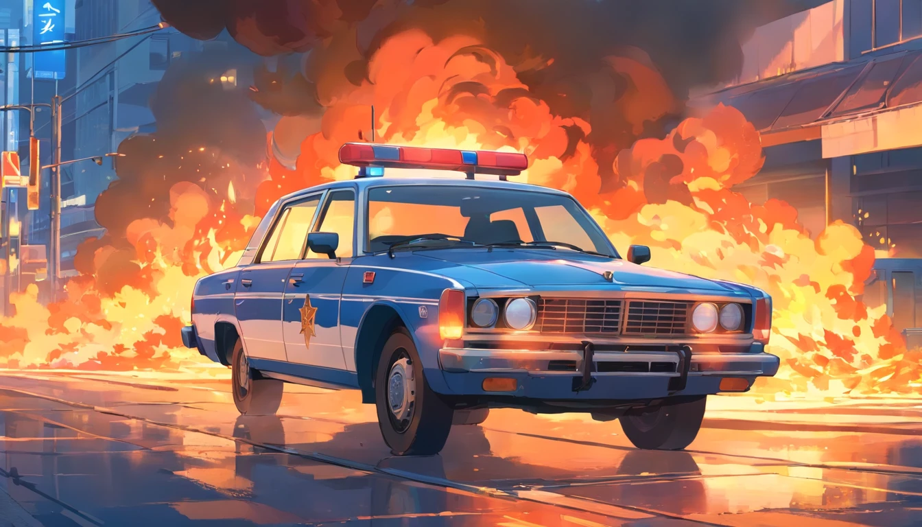 russian police car in fire
