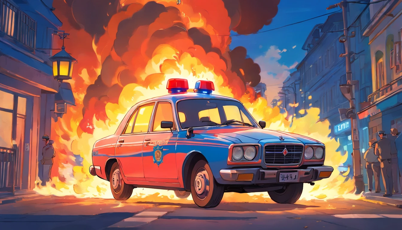 russian police car in fire